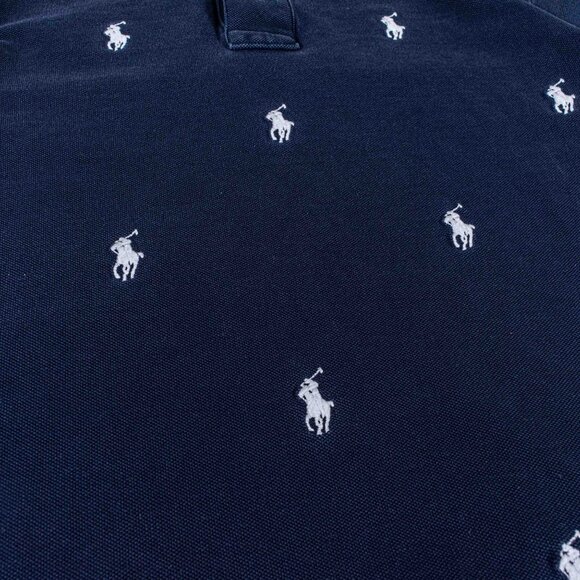 Polo Ralph Lauren AOP Embroidered Multi Pony Shirt Medium Y2K Faded Navy - Picture 4 of 10